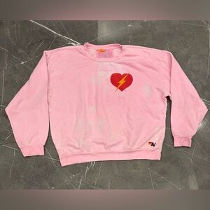 Aviator Nation Bolt Heart Relaxed Crew Large Pink Crewneck Sweatshirt